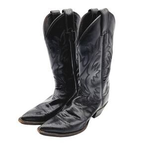 Justin Black Lizard Classic Snipped Toe Western Style Cowgirl Boots - Size 6